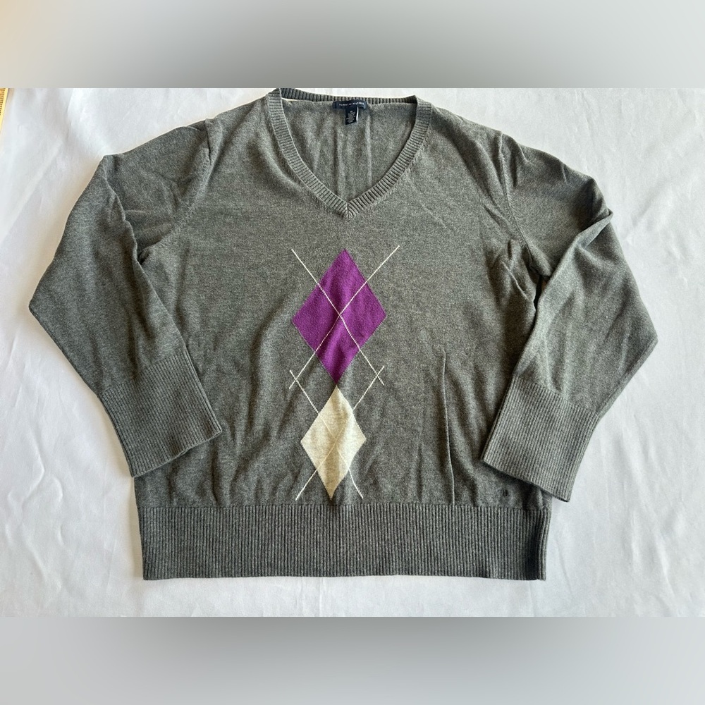 Tommy Hilfiger Gray V-Neck Women’s Sweater Size XL